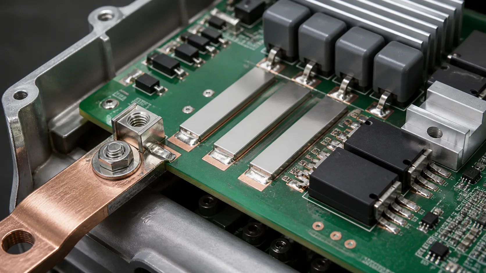 Electric-vehicle OBC high-current PCB connection design: SMD busbars, welding terminals and temperature-rise validation